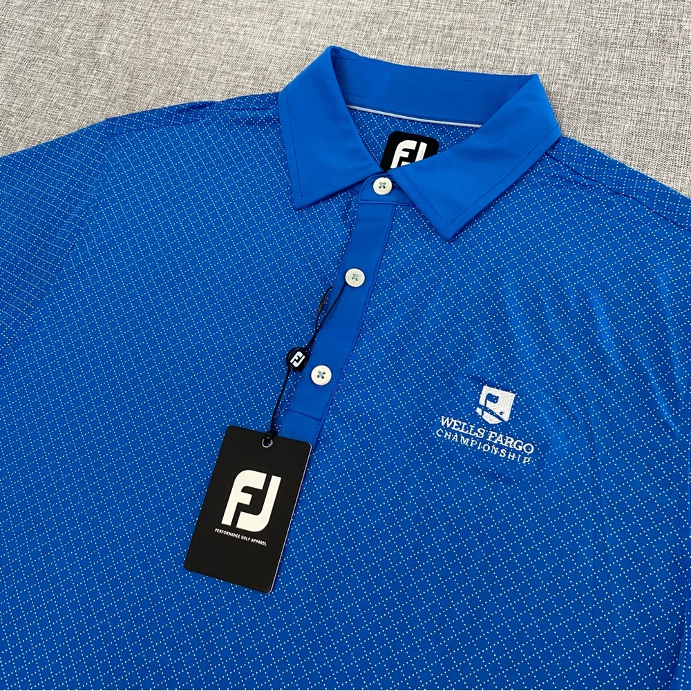 FootJoy Mens Medium Geometric Diamond Dots AOP Wells Fargo Championship Polo New